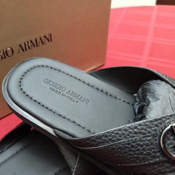 Auth GIORGIO ARMANI Midnight Black Leather Slides main image 7